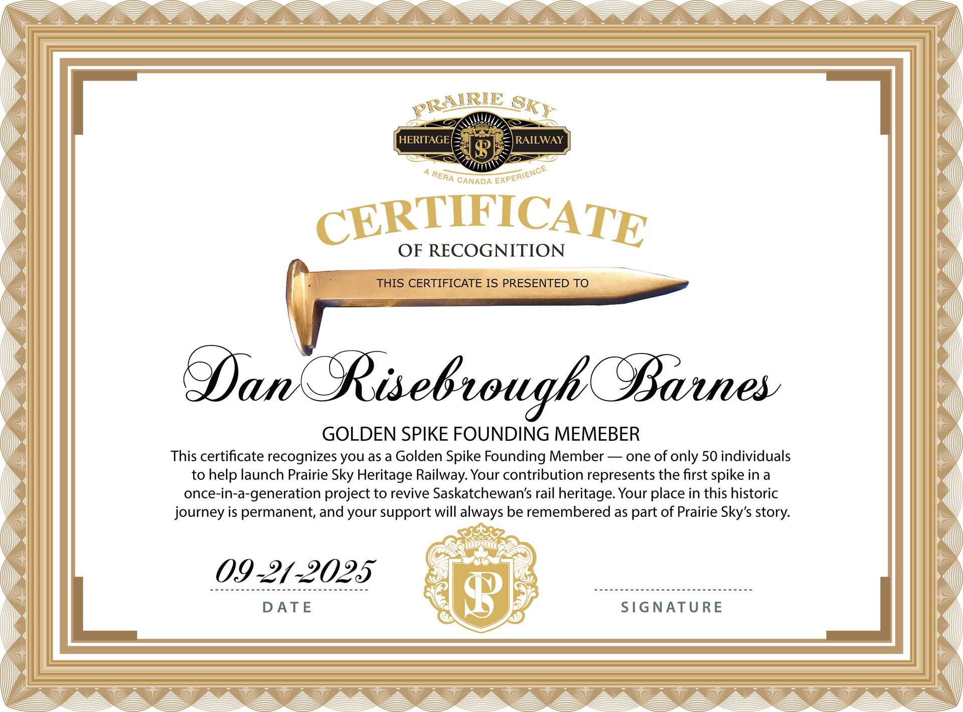 Founding Member Certificate
